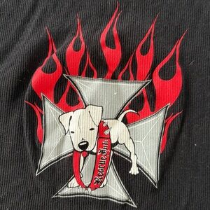 Graphic Flame Dog Rescue Ink Tank Top - Black and Red Size Medium